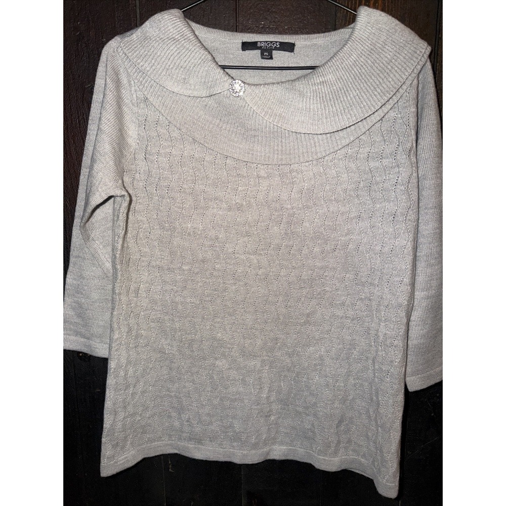 Briggs Petite Women's Size PS Preppy Sweater Rhinestone Scalloped Neck N